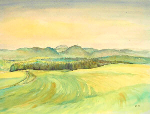  Aquarell von Gerd Peplinski: Hinterhermsdorf - Blick nach Böhmen hinterhermsdorf aquarell kunst maler original malerei elbsandsteingebirge peplinski